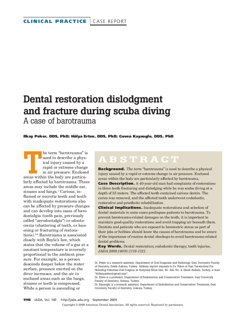 Dental Restoration Dislodgment and Fracture During Scuba Diving