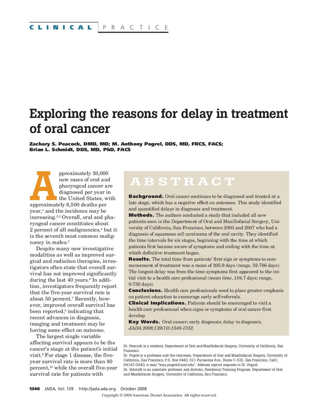 Exploring the Reasons for Delay in Treatment of Oral Cancer 
