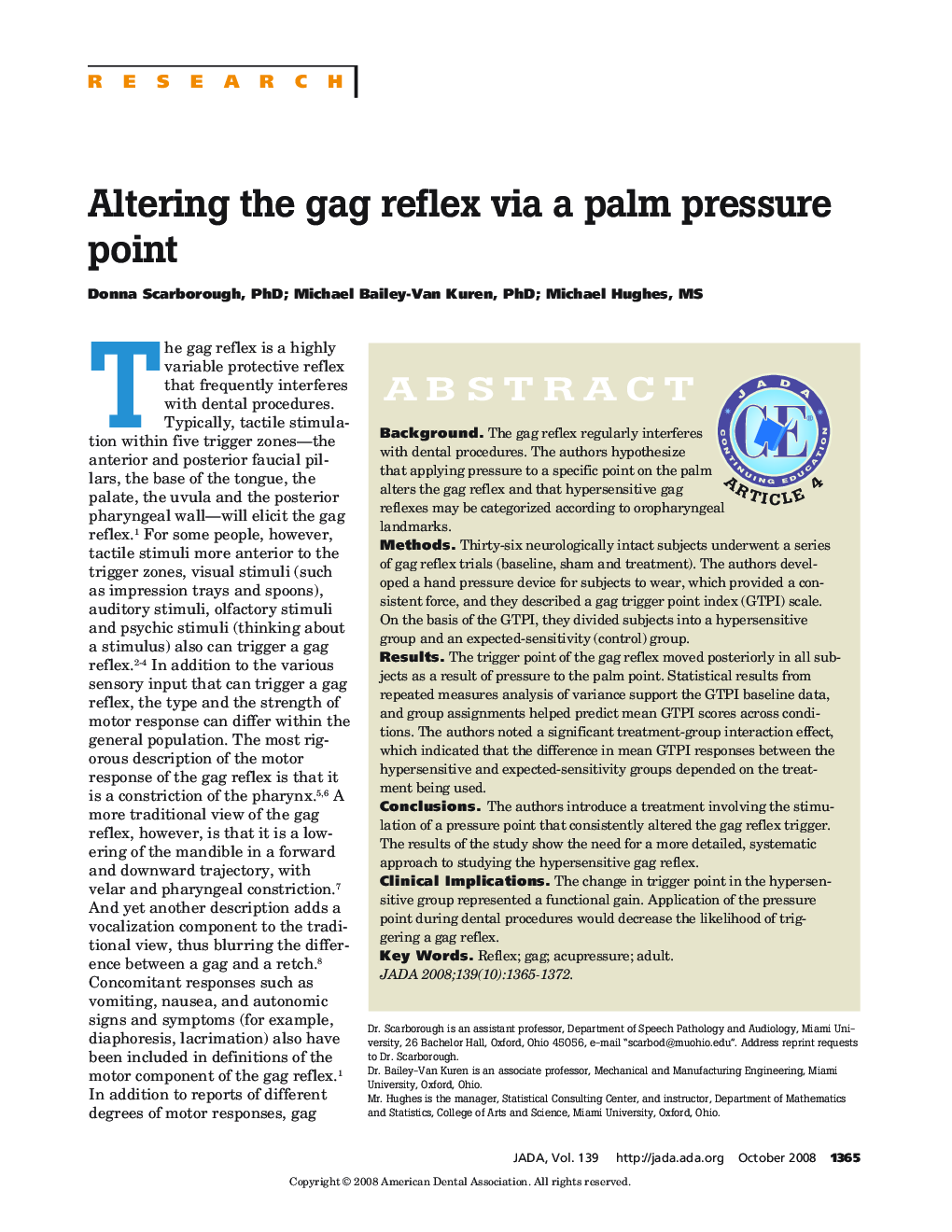 Altering the Gag Reflex Via a Palm Pressure Point 