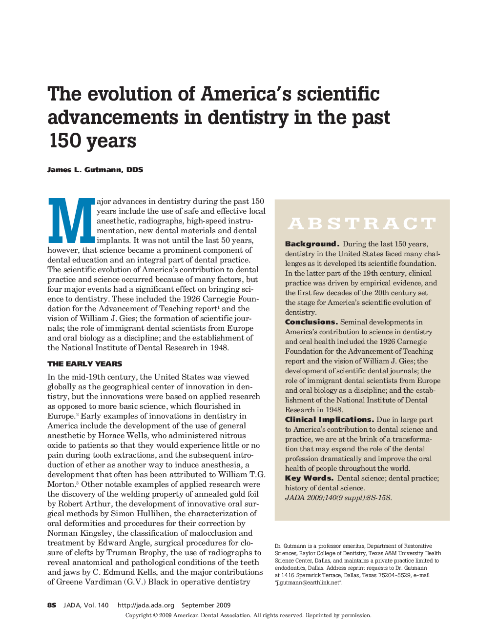 The Evolution of America's Scientific Advancements in Dentistry in the Past 150 Years