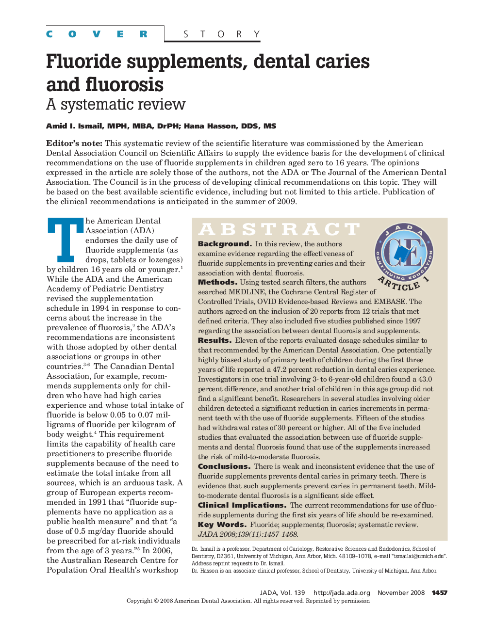 Fluoride supplements, dental caries and fluorosis : A systematic review