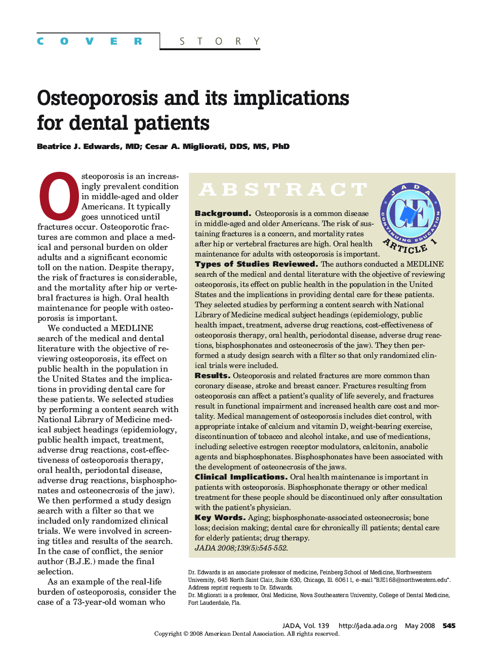 Osteoporosis and Its Implications for Dental Patients 