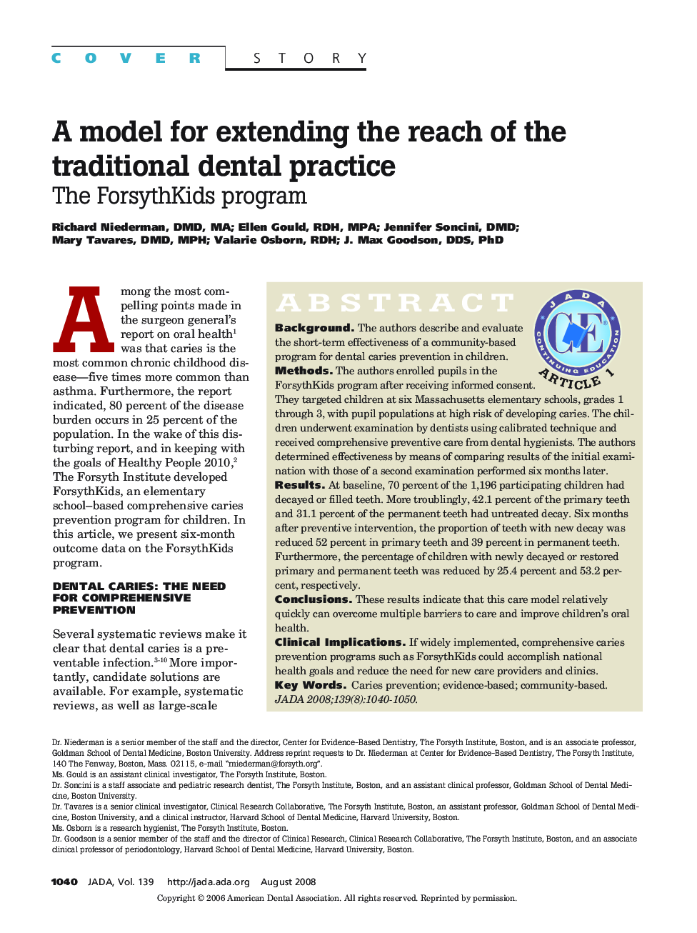 A Model for Extending the Reach of the Traditional Dental Practice