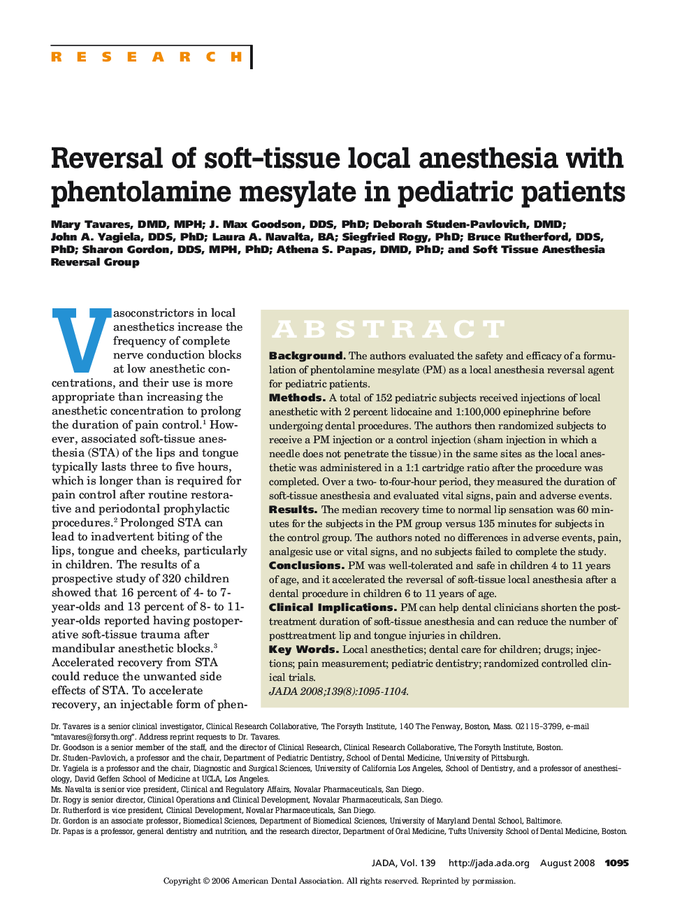 Reversal of Soft-Tissue Local Anesthesia With Phentolamine Mesylate in Pediatric Patients