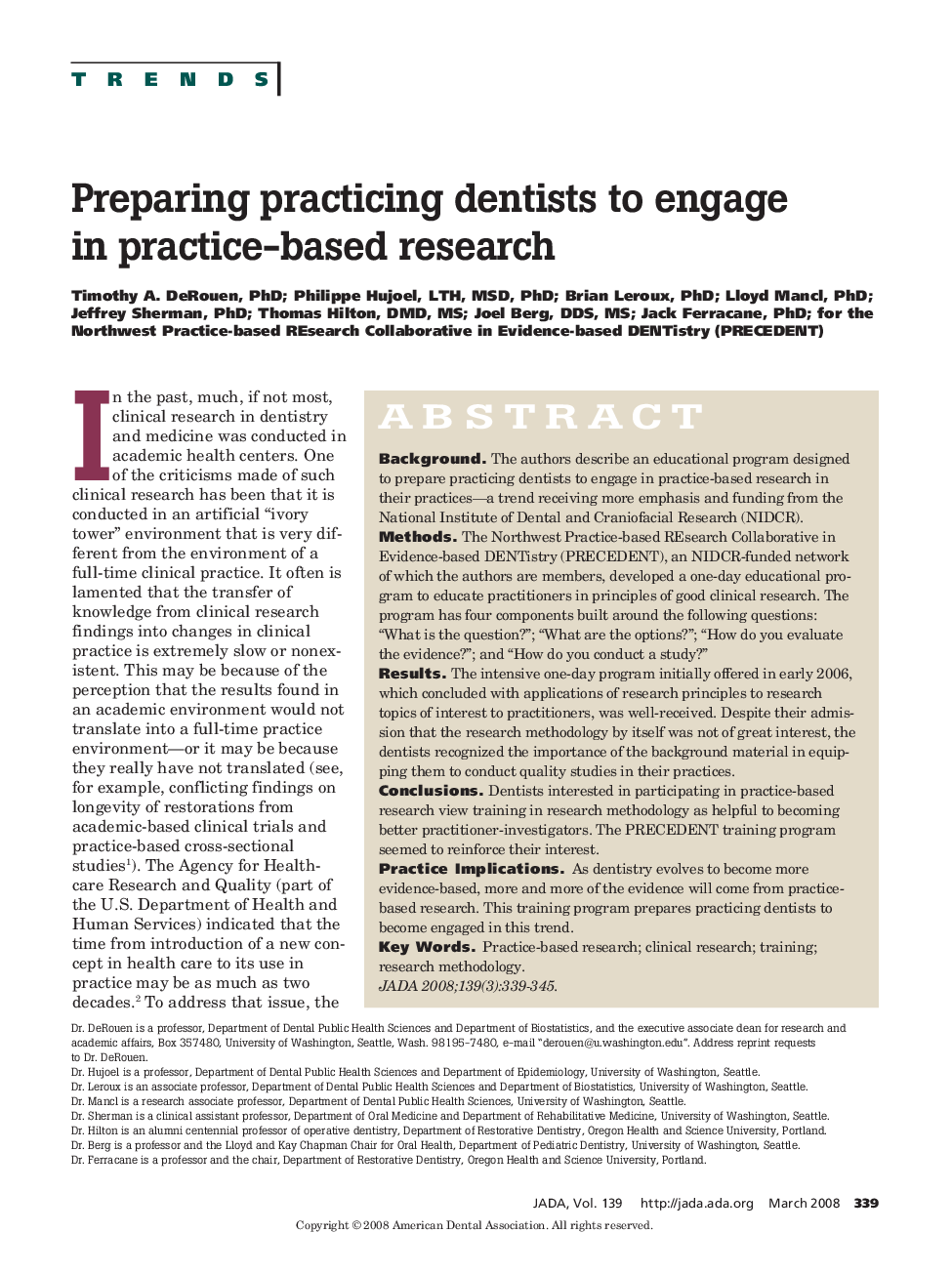 Preparing Practicing Dentists to Engage in Practice-Based Research