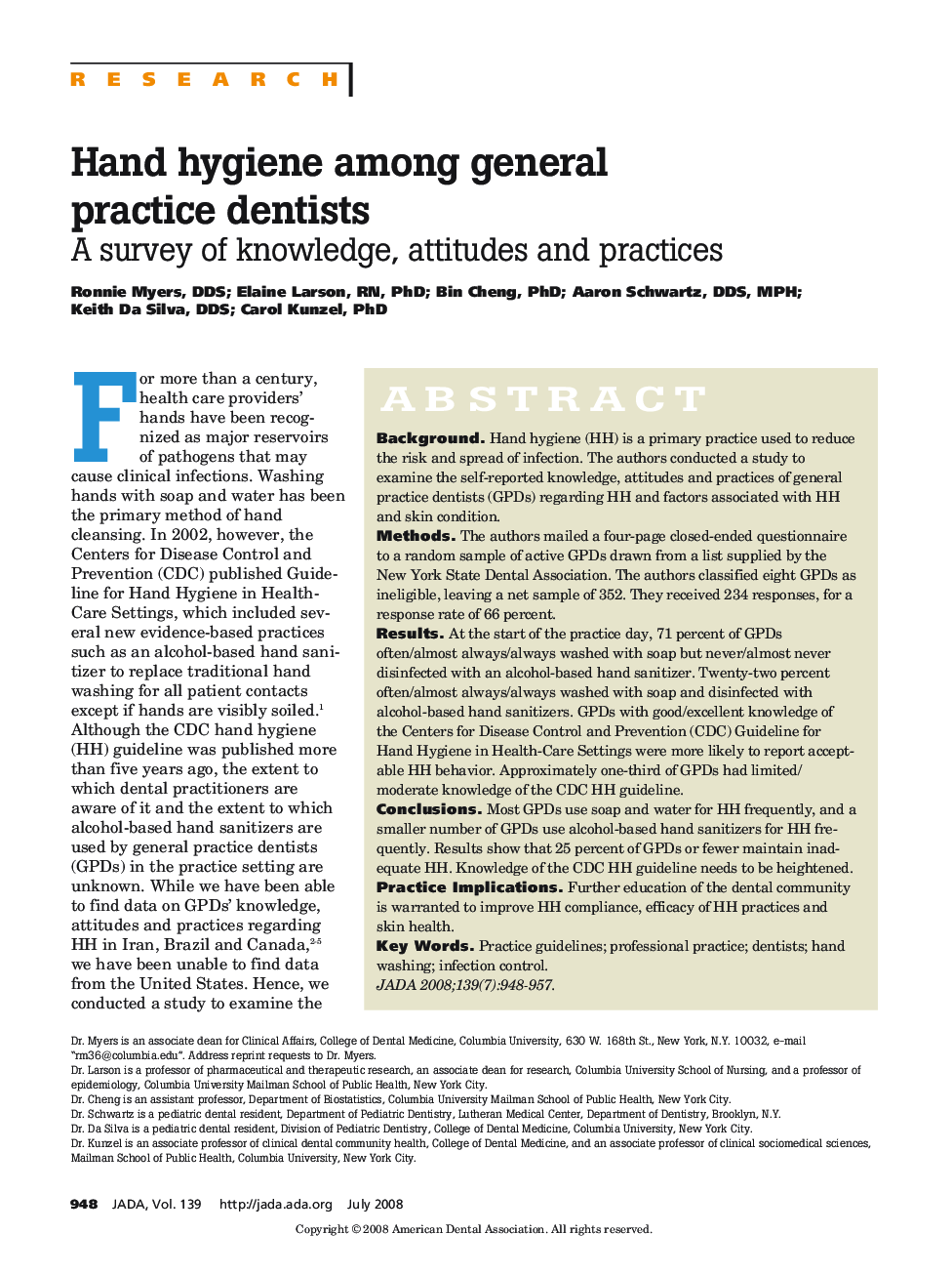 Hand Hygiene Among General Practice Dentists