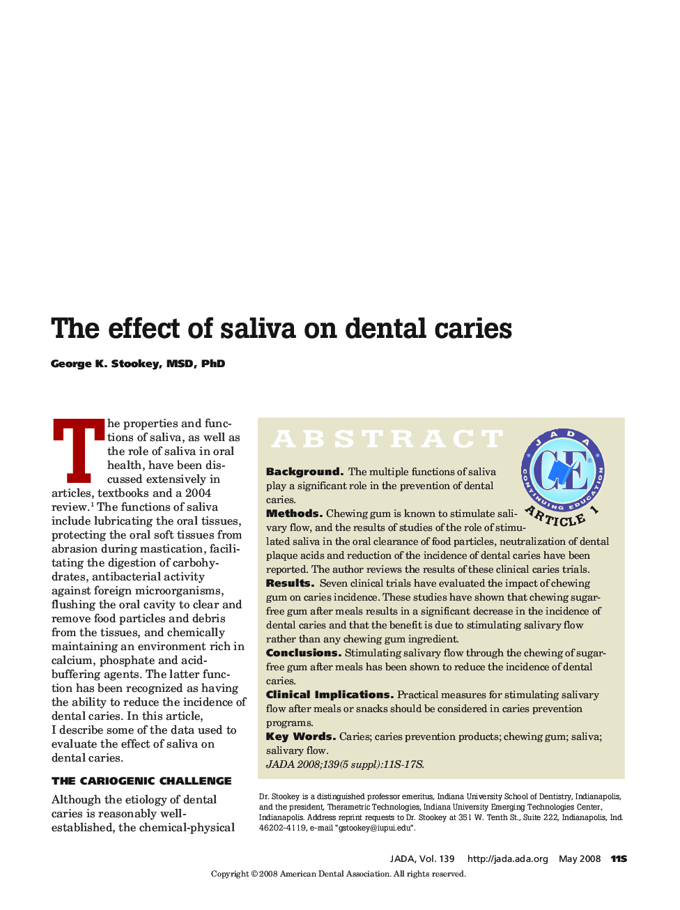 The effect of saliva on dental caries 