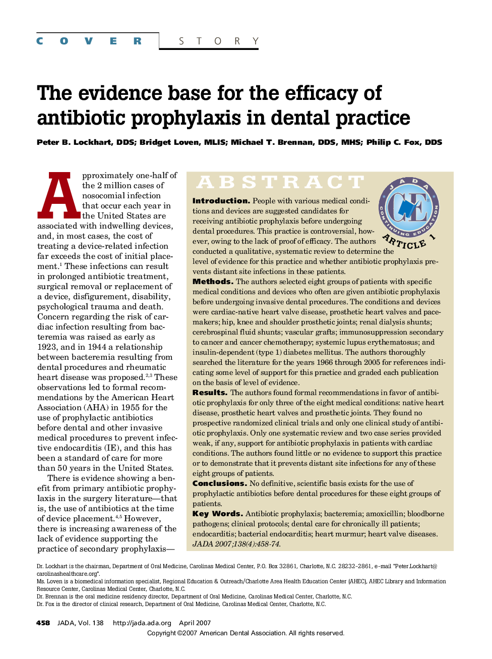 The evidence base for the efficacy of antibiotic prophylaxis in dental practice