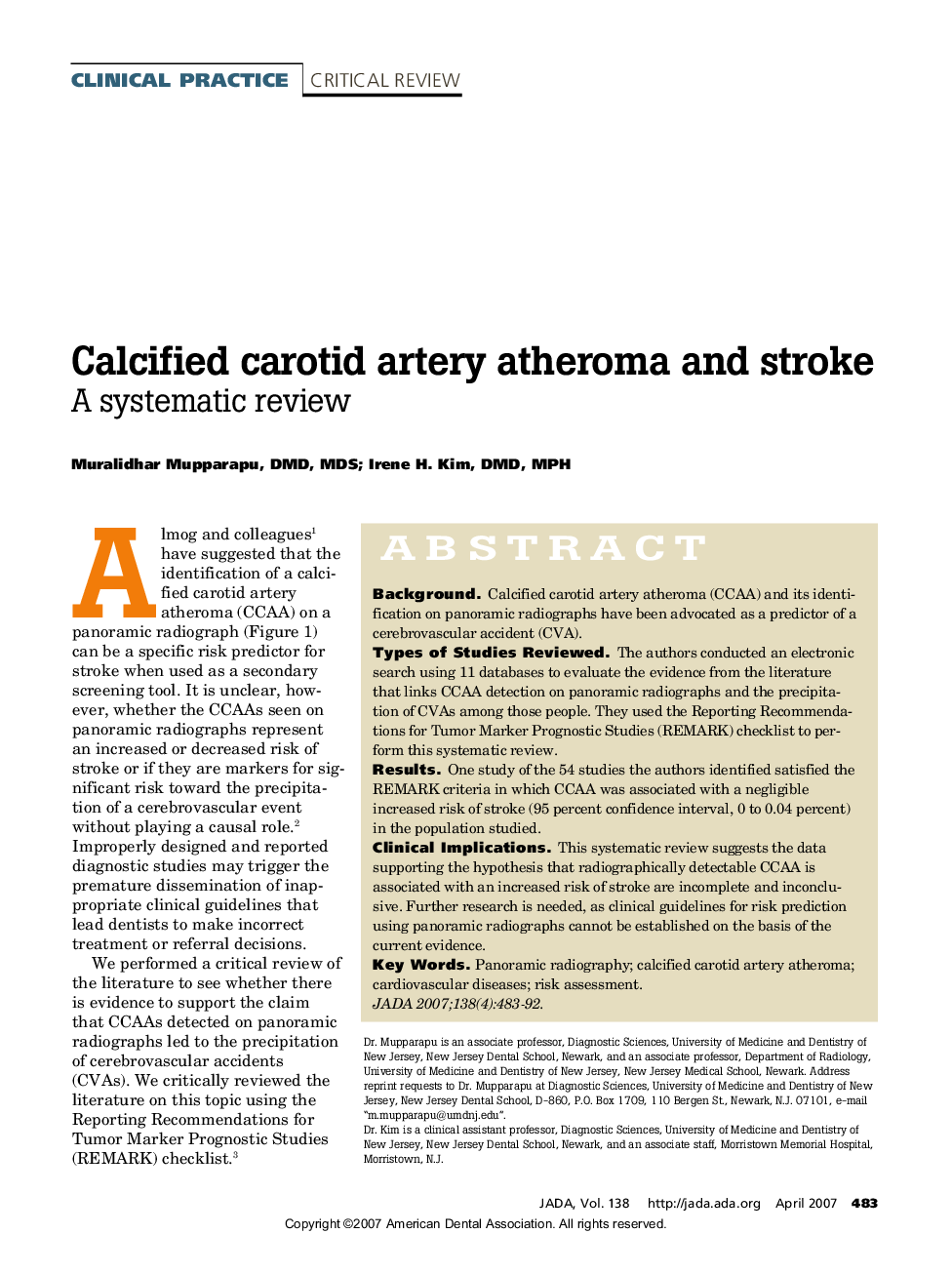 Calcified carotid artery atheroma and stroke