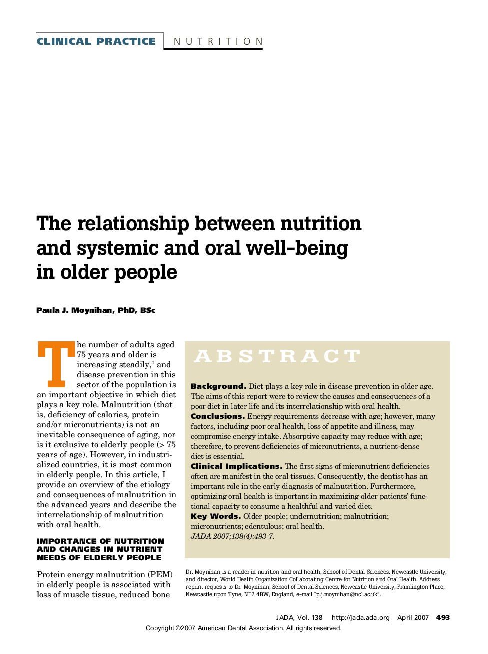 The relationship between nutrition and systemic and oral well-being in older people