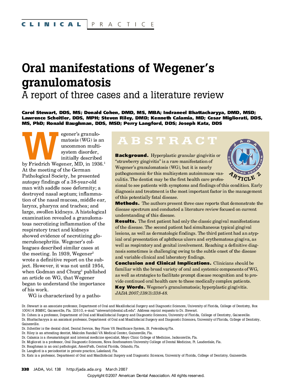 Oral manifestations of Wegener's granulomatosis