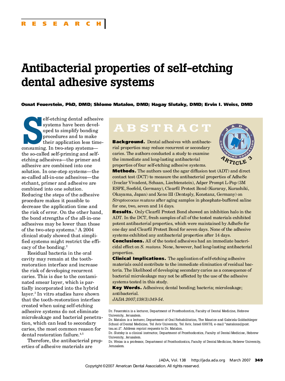 Antibacterial properties of self-etching dental adhesive systems