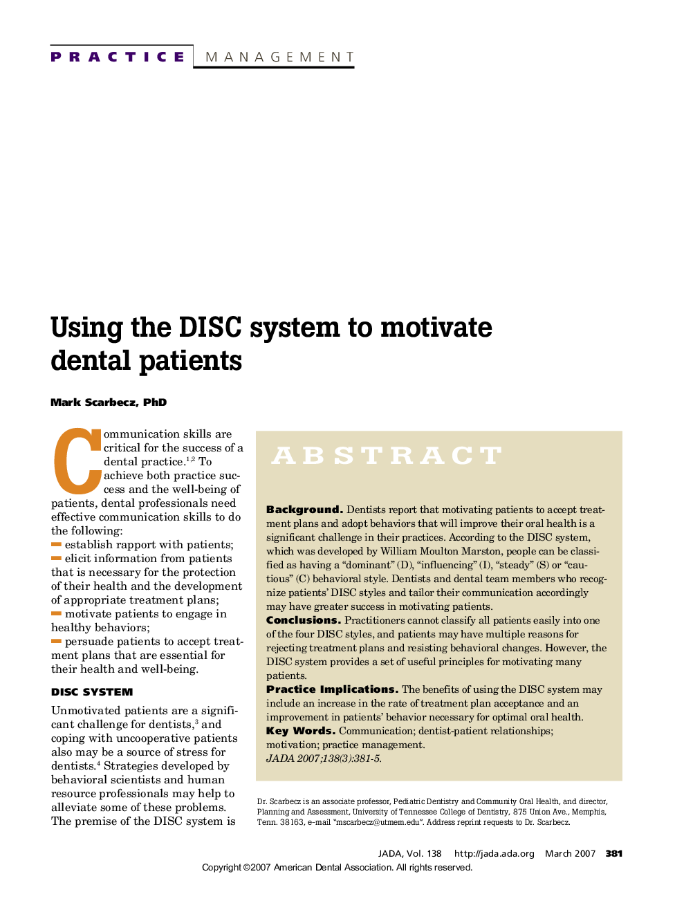 Using the DISC system to motivate dental patients