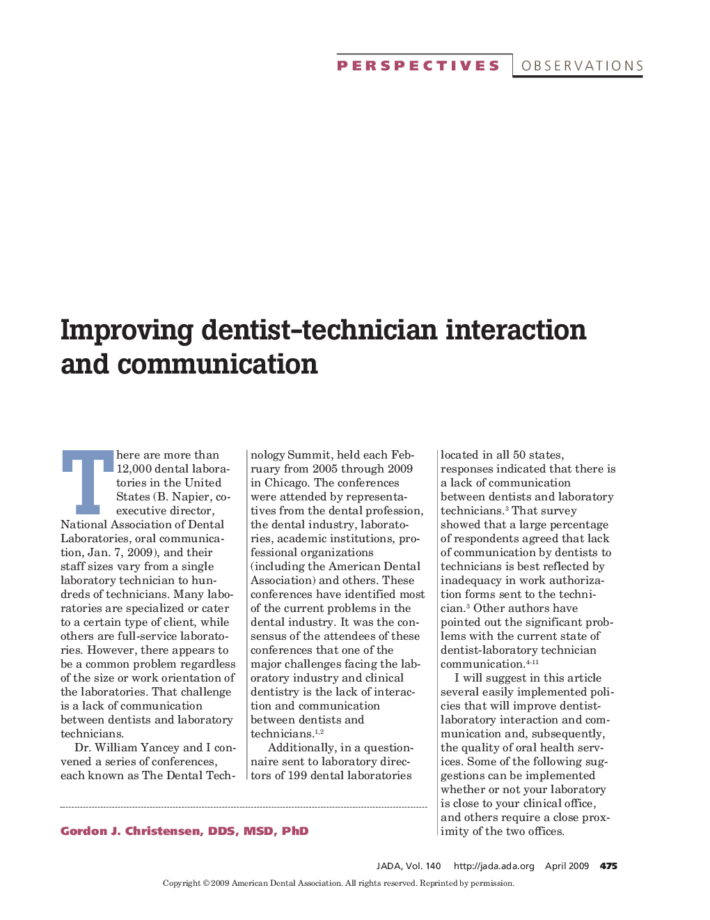 Improving Dentist-Technician Interaction and Communication