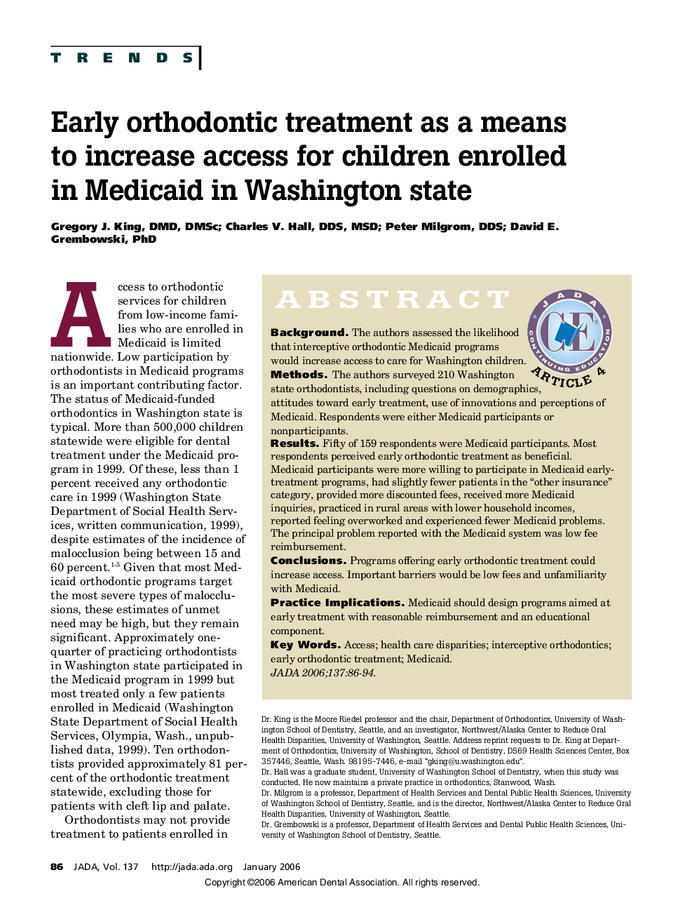 Early orthodontic treatment as a means to increase access for children enrolled in Medicaid in Washington state 