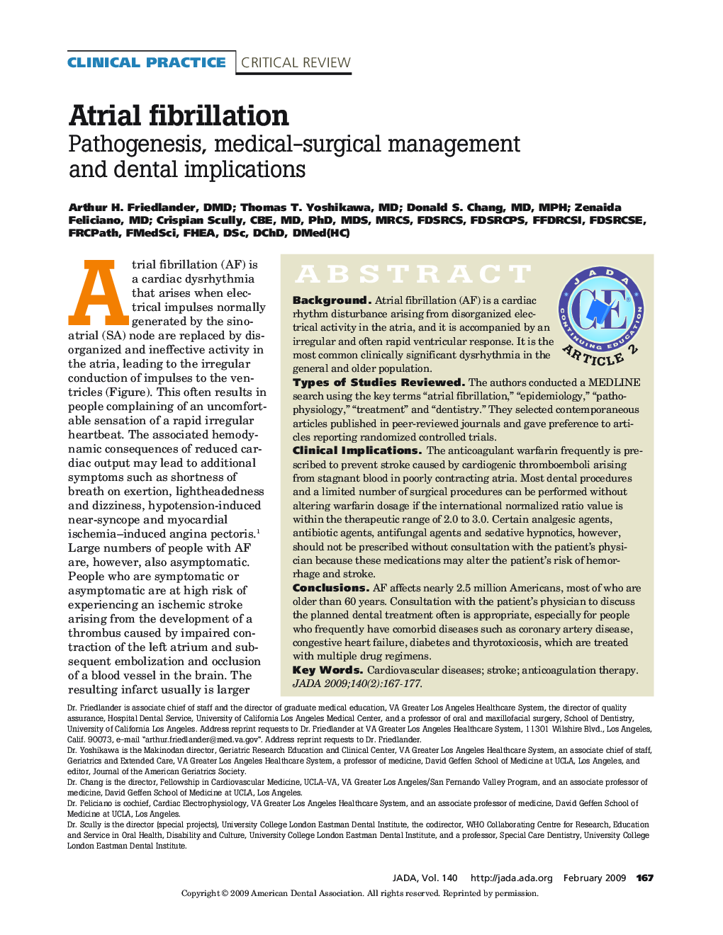 Atrial fibrillation : Pathogenesis, medical-surgical management and dental implications