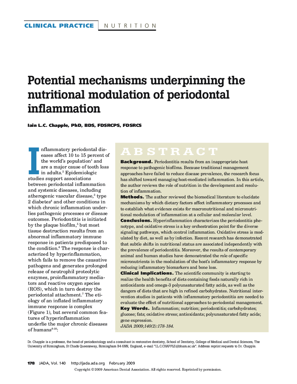 Potential mechanisms underpinning the nutritional modulation of periodontal inflammation 