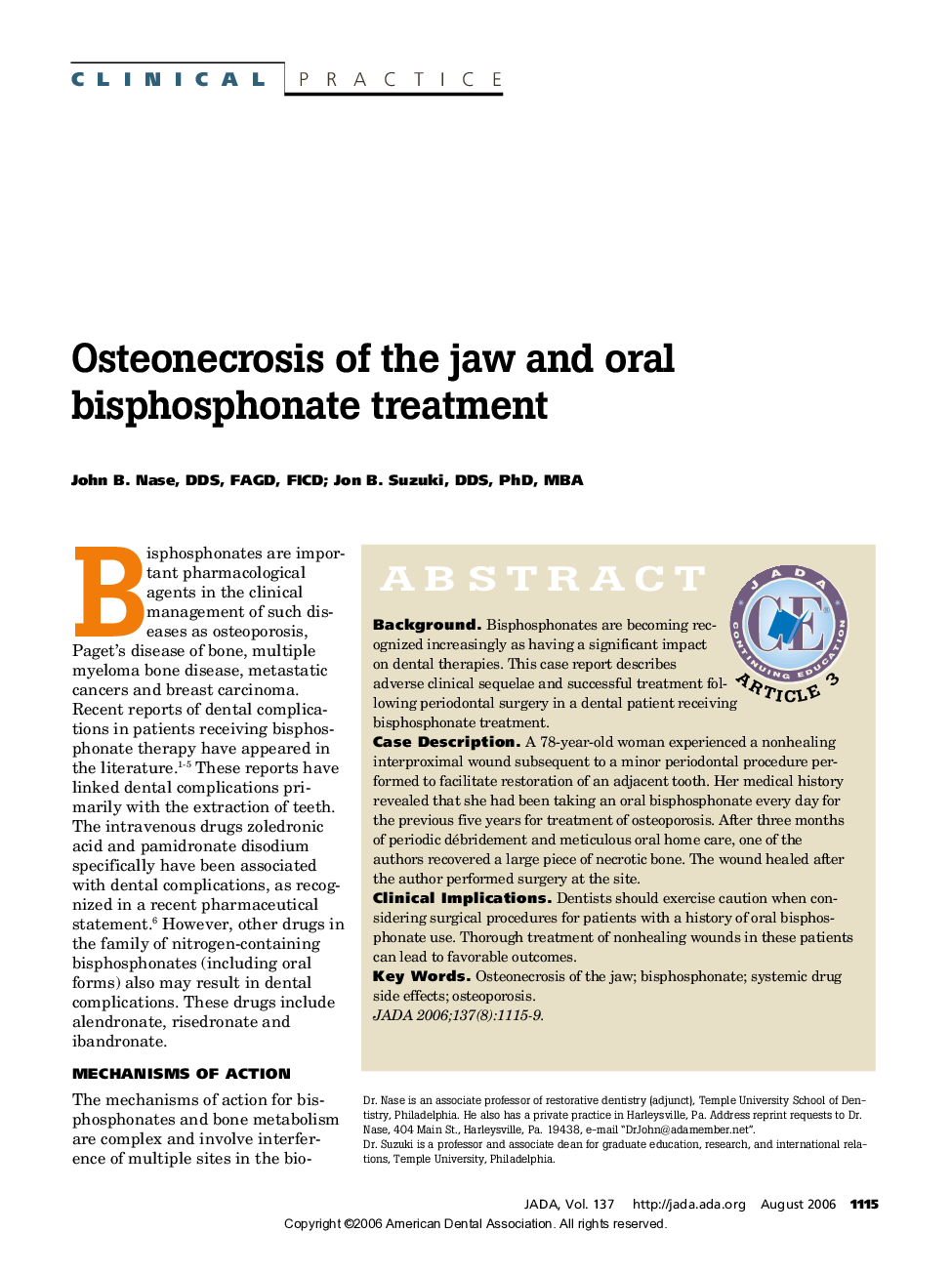 Osteonecrosis of the jaw and oral bisphosphonate treatment 