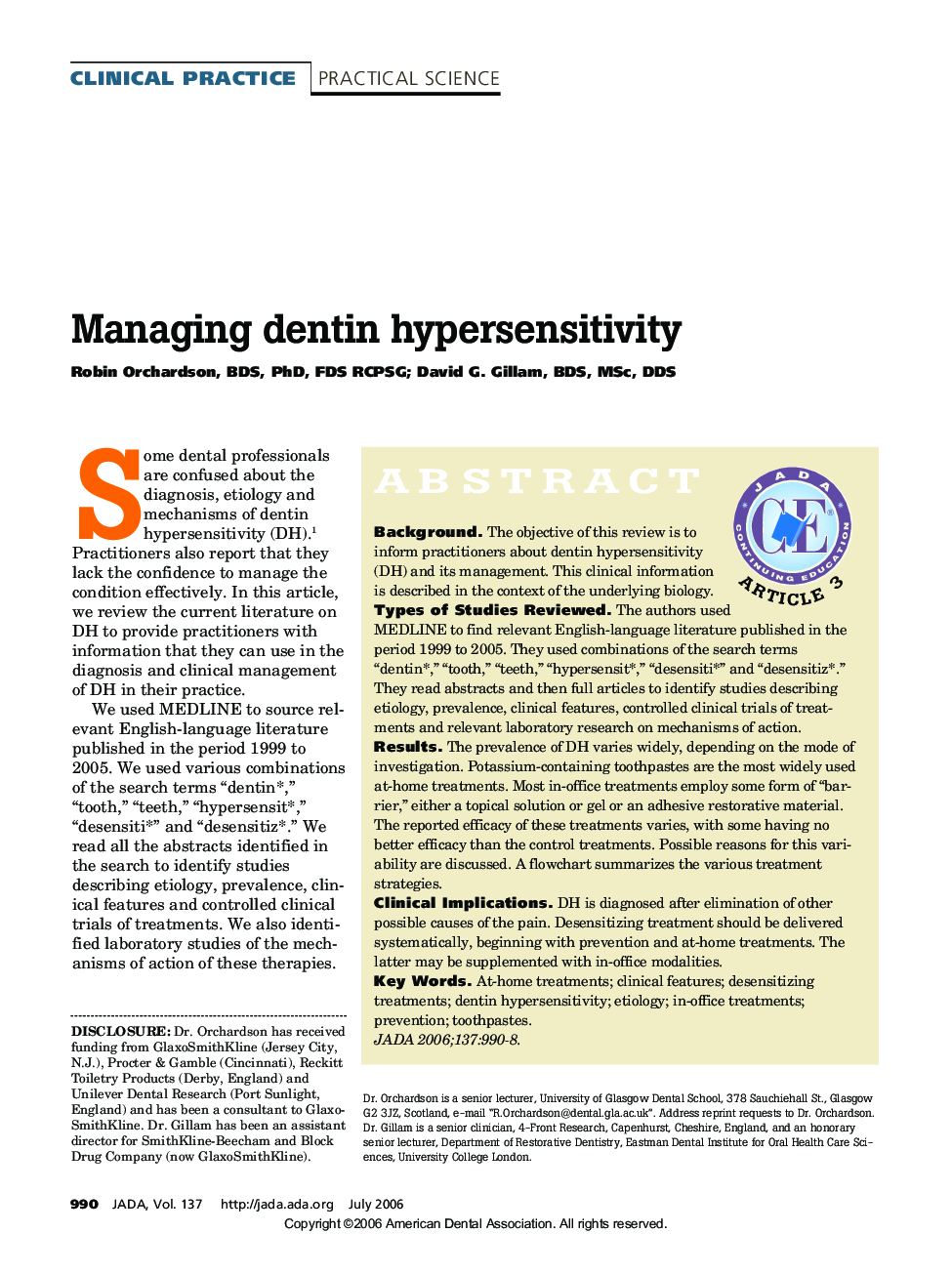 Managing dentin hypersensitivity 