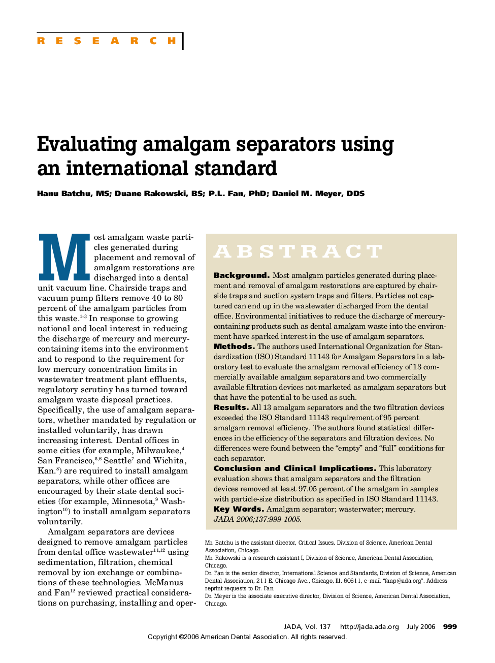 Evaluating amalgam separators using an international standard 