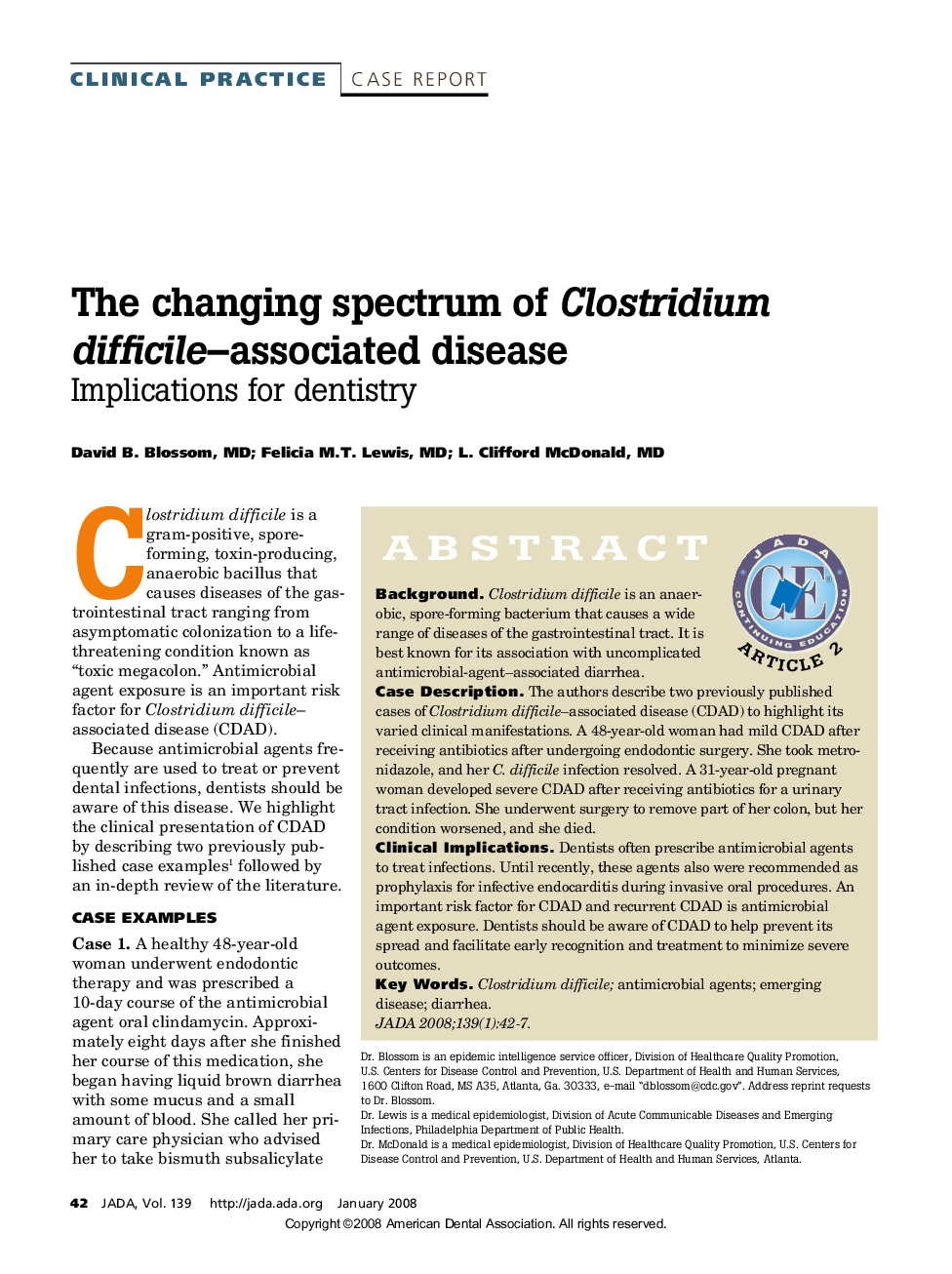 The Changing Spectrum of Clostridium Difficile–Associated Disease: Implications for Dentistry