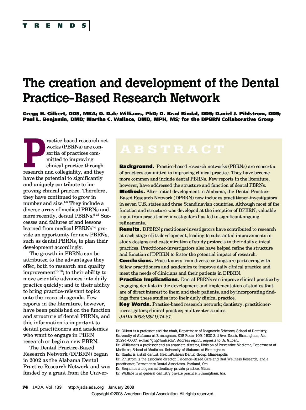 The Creation and Development of the Dental Practice-Based Research Network 