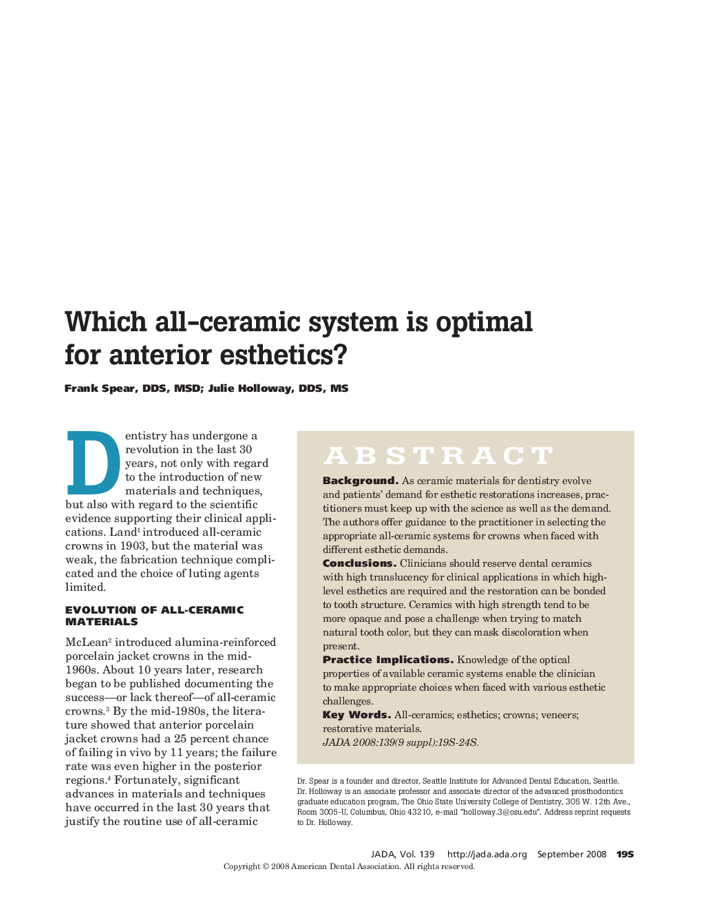 Which All-Ceramic System Is Optimal for Anterior Esthetics?