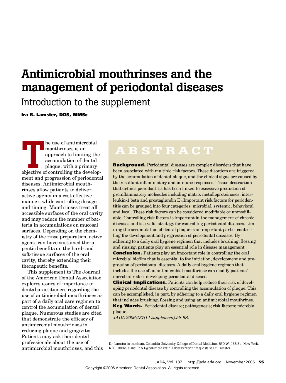 Antimicrobial mouthrinses and the management of periodontal diseases