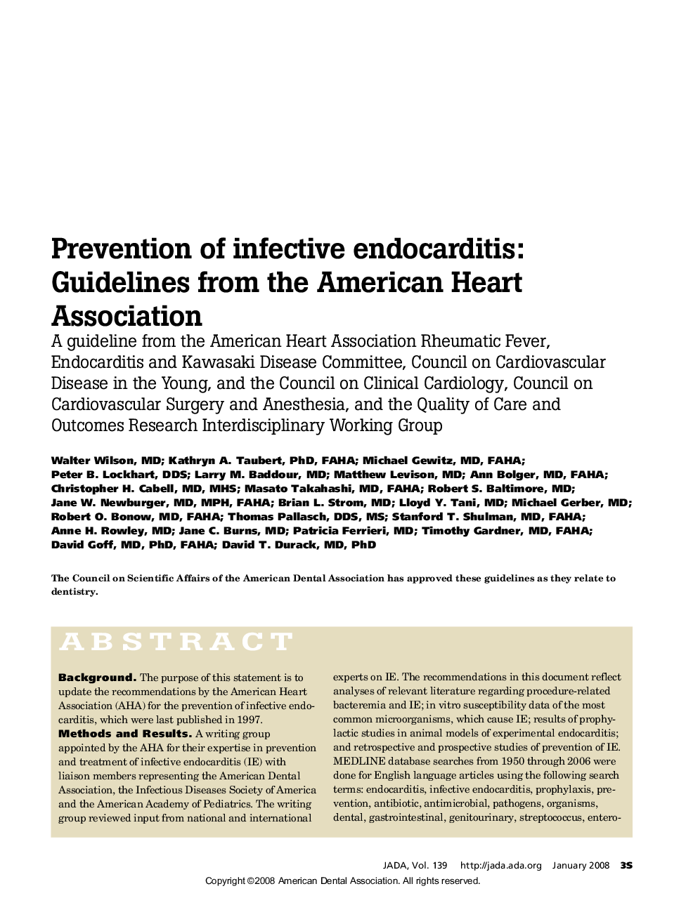 Prevention of infective endocarditis: Guidelines from the American Heart Association