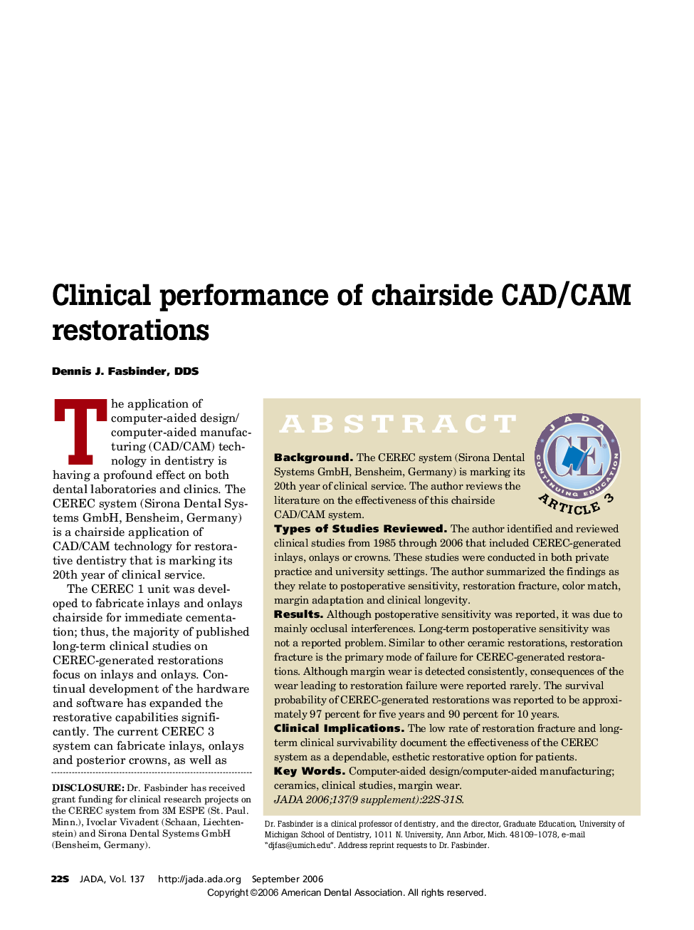 Clinical performance of chairside CAD/CAM restorations 