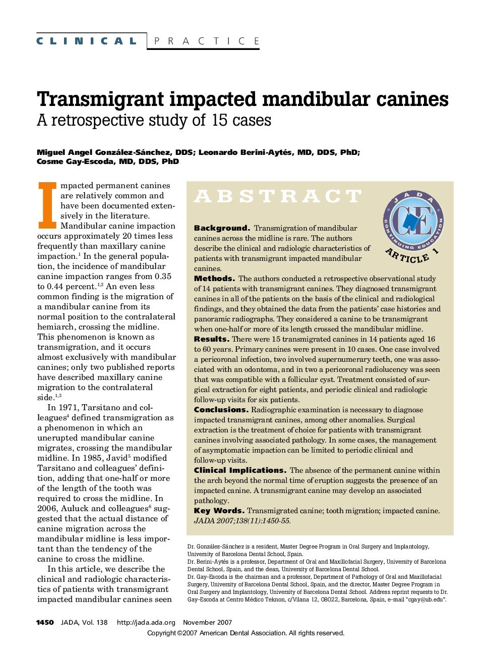 Transmigrant impacted mandibular canines