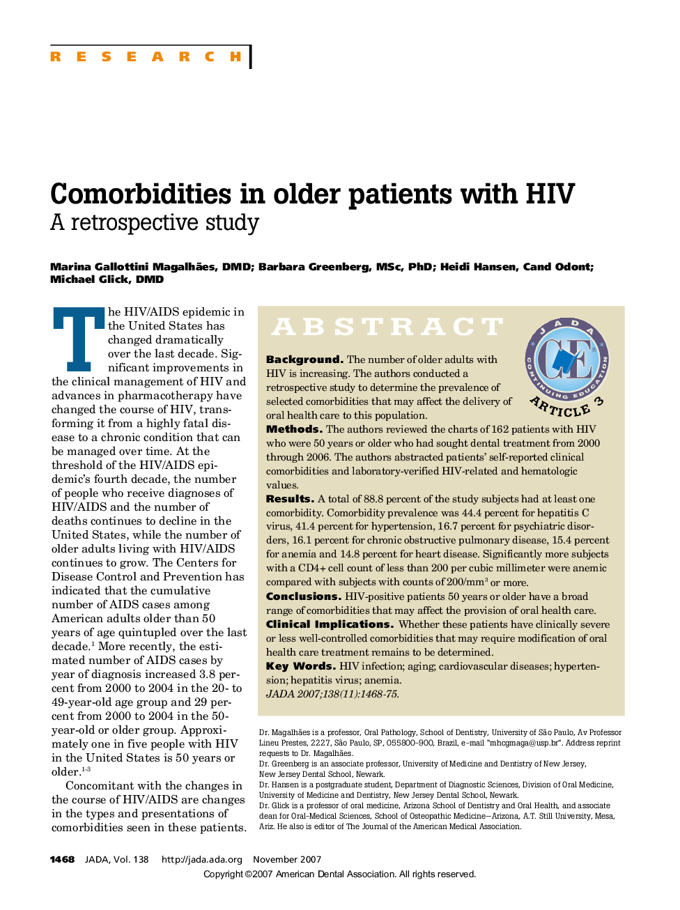 Comorbidities in older patients with HIV