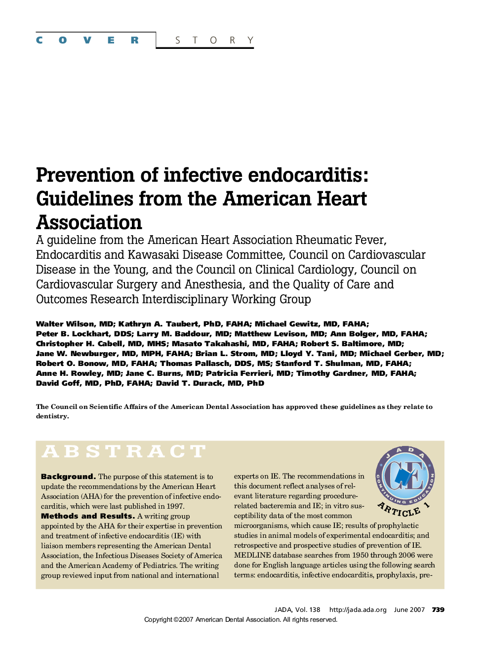 Prevention of infective endocarditis: Guidelines from the American Heart Association