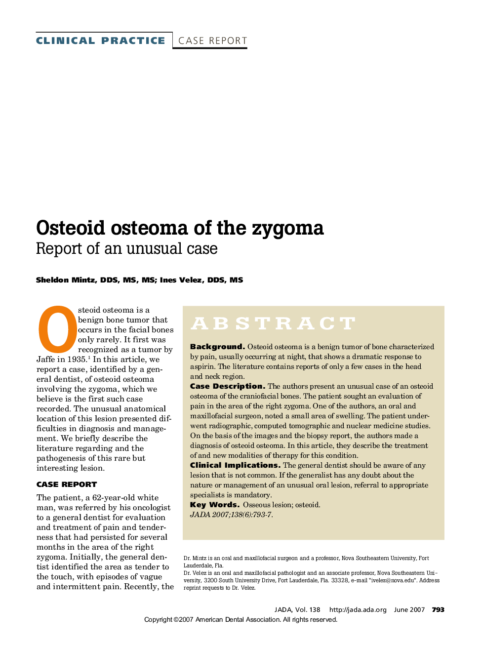 Osteoid osteoma of the zygoma