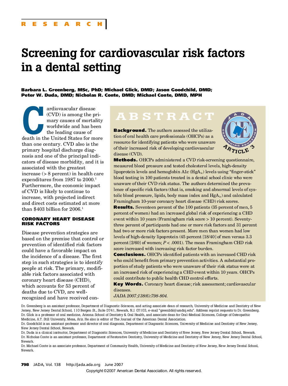 Screening for cardiovascular risk factors in a dental setting