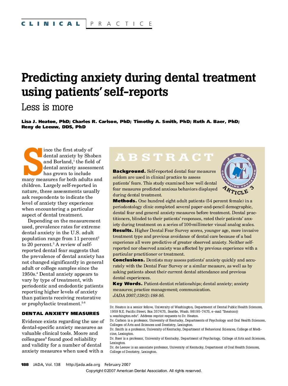 Predicting anxiety during dental treatment using patients'self-reports : Less is more