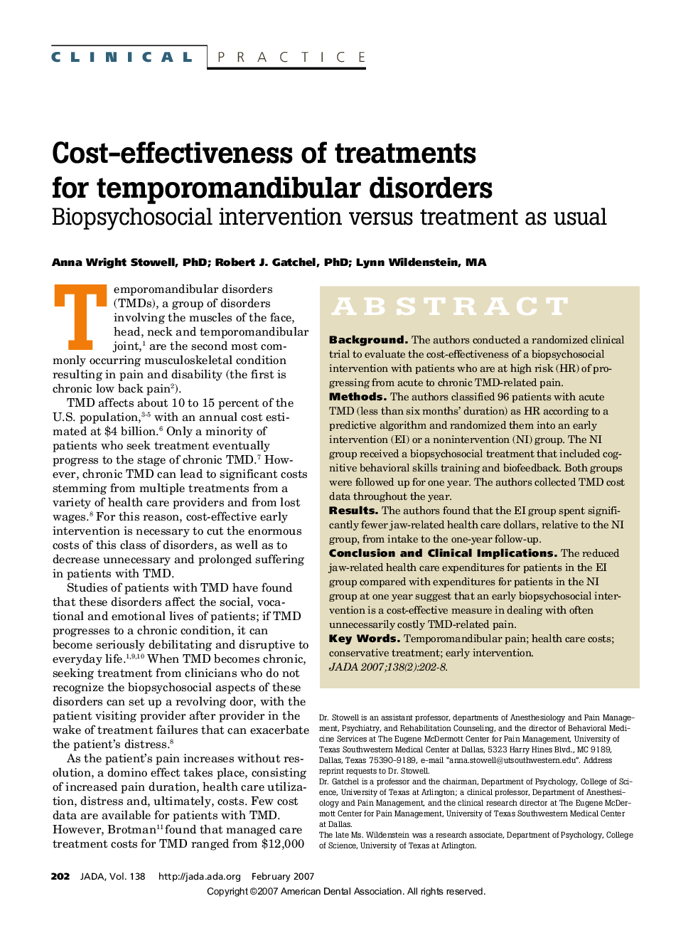 Cost-effectiveness of treatments for temporomandibular disorders