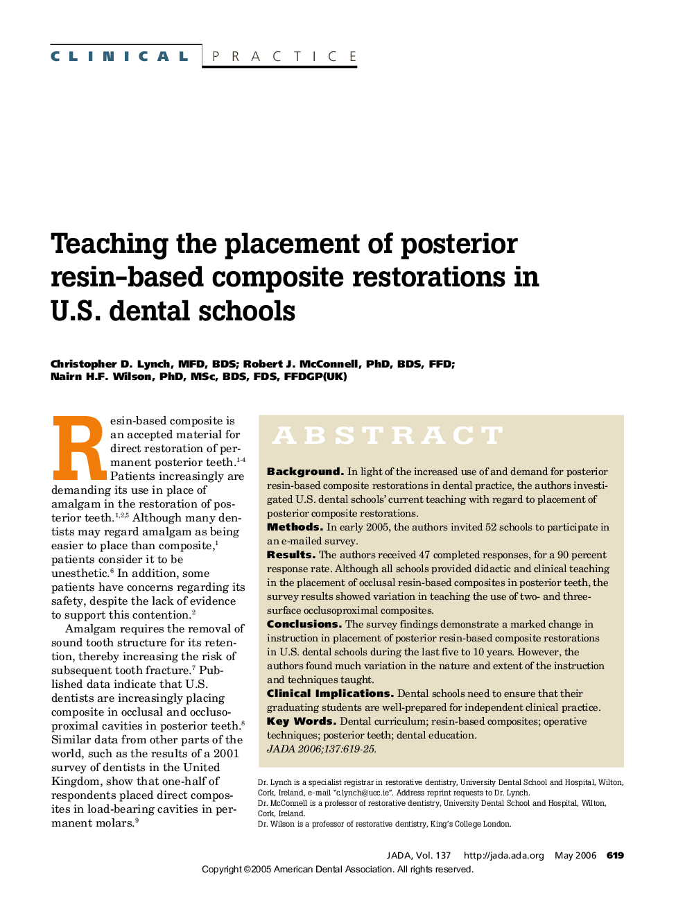 Teaching the placement of posterior resin-based composite restorations in U.S. dental schools