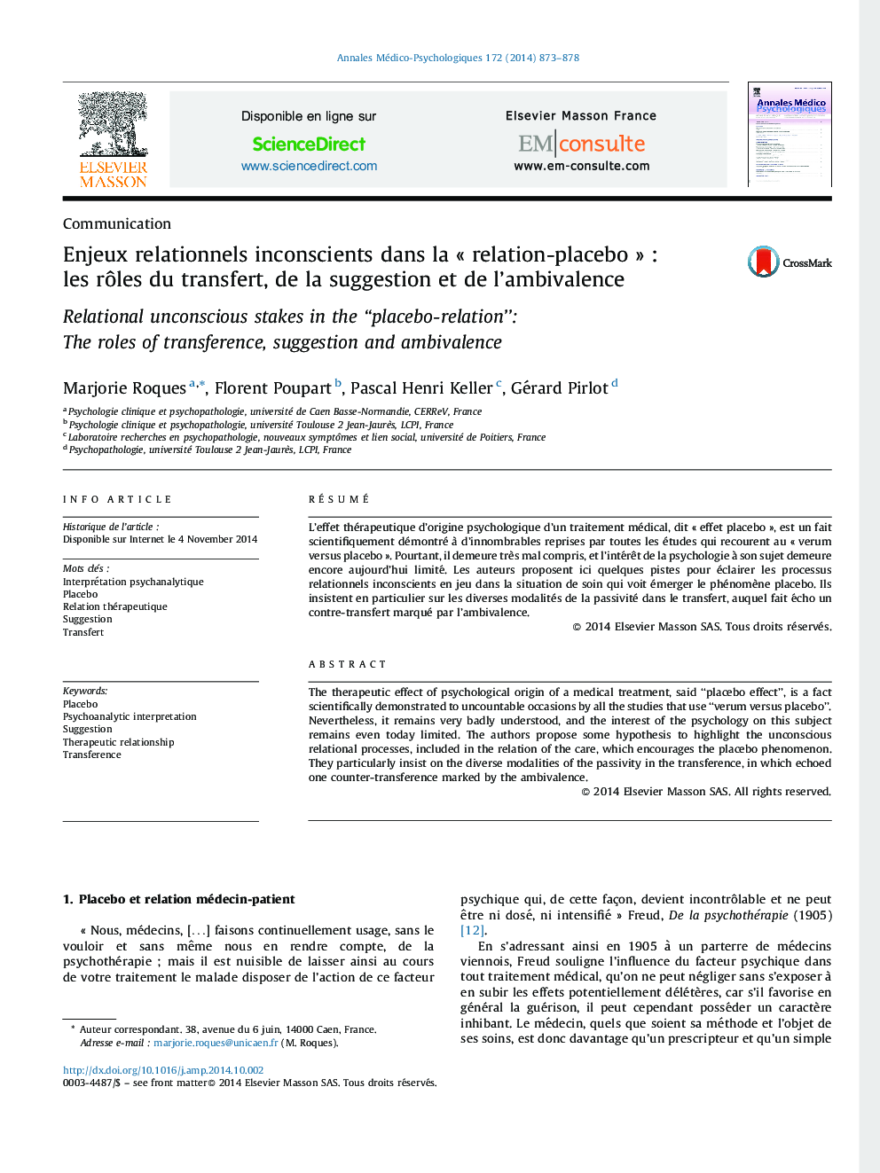 Enjeux relationnels inconscients dans la « relation-placebo » : les rôles du transfert, de la suggestion et de l’ambivalence