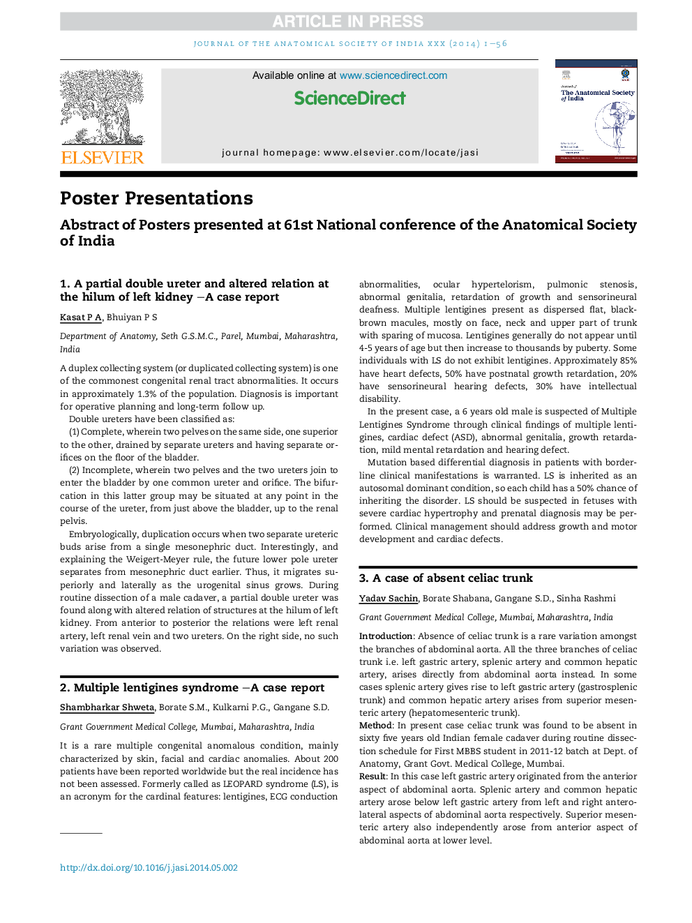 عکس صفحه اول مقاله: Abstract of Posters presented at 61st National conference of the Anatomical Society of India Abstract of Posters presented at 61st National conference of the Anatomical Society of India