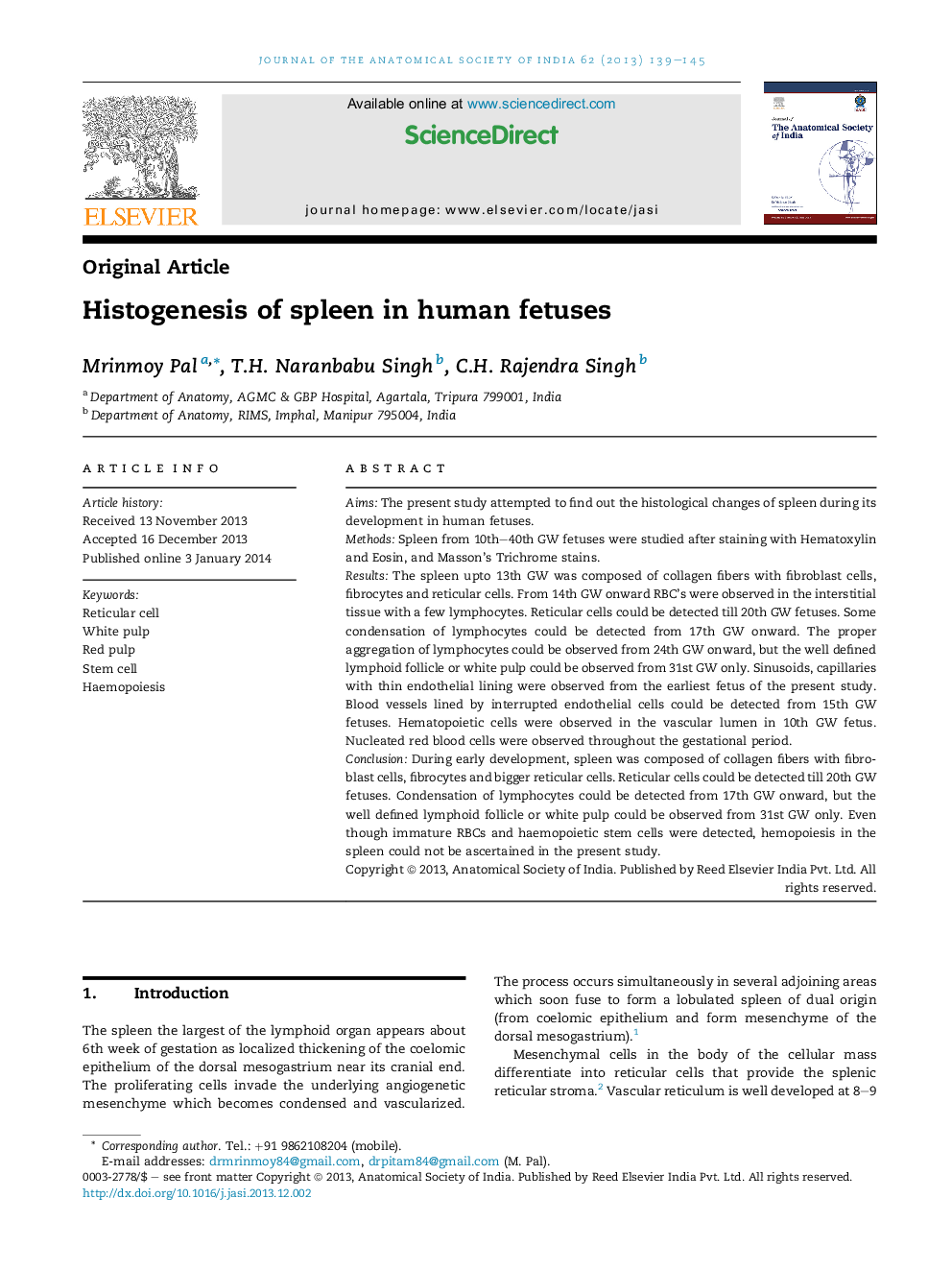 Histogenesis of spleen in human fetuses