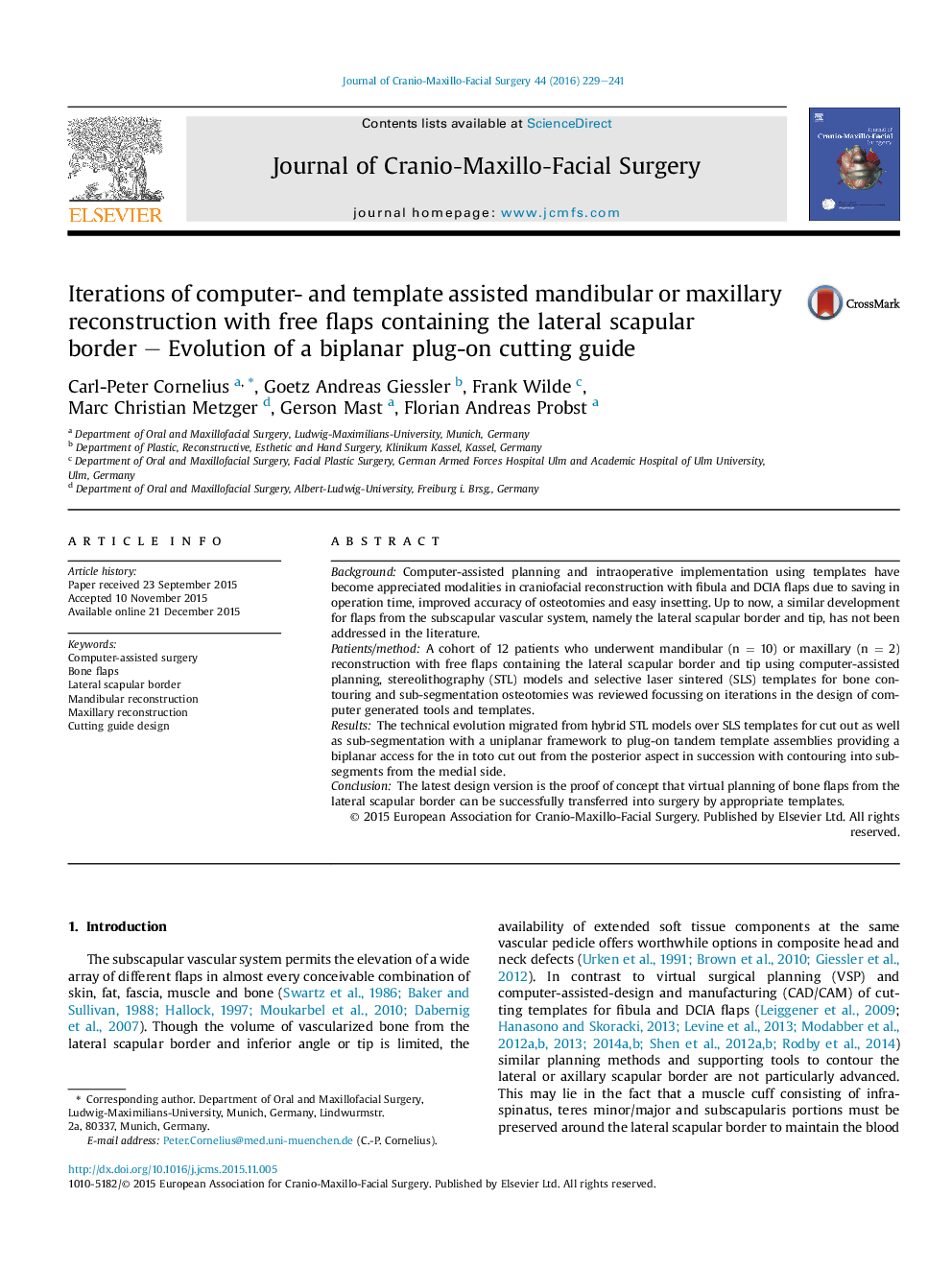 Iterations of computer- and template assisted mandibular or maxillary reconstruction with free flaps containing the lateral scapular border - Evolution of a biplanar plug-on cutting guide