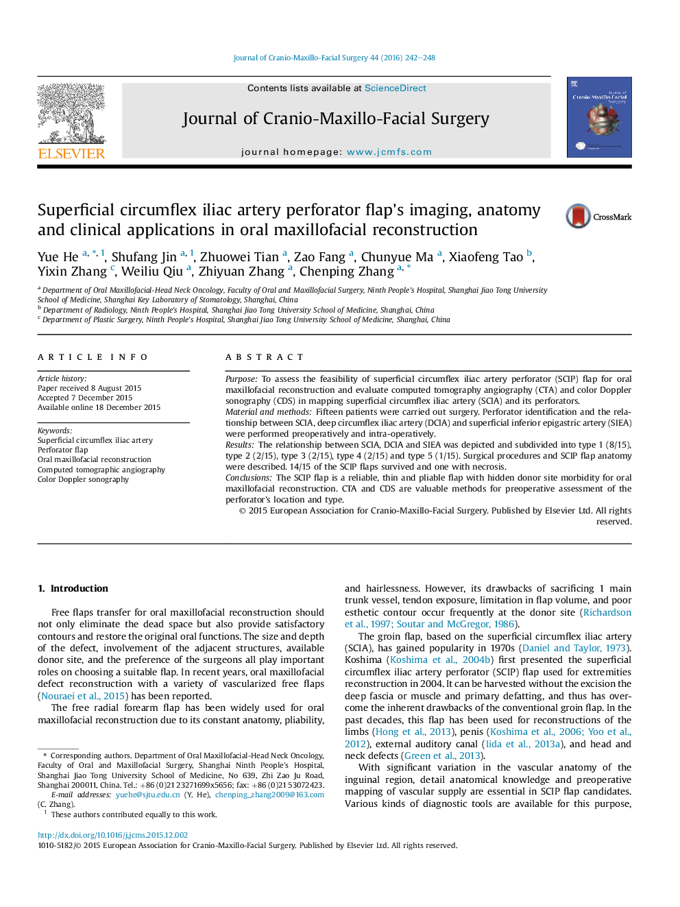 Superficial circumflex iliac artery perforator flap's imaging, anatomy and clinical applications in oral maxillofacial reconstruction