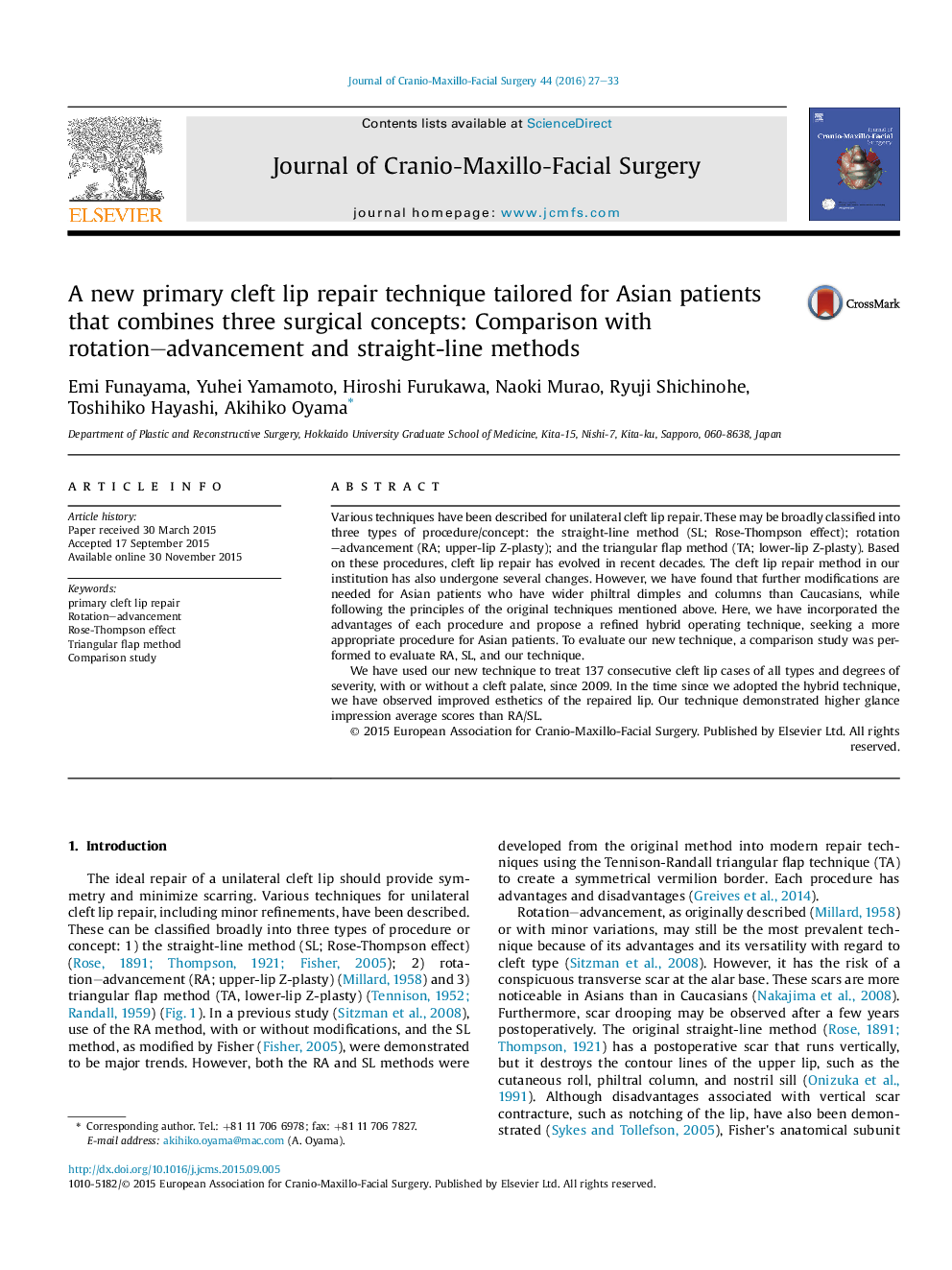 یک روش جدید اصلاح شکاف اولیه مخصوص بیماران آسیایی که ترکیبی از سه مفصل جراحی است: مقایسهای با پیشرفت چرخش و روشهای خطی 