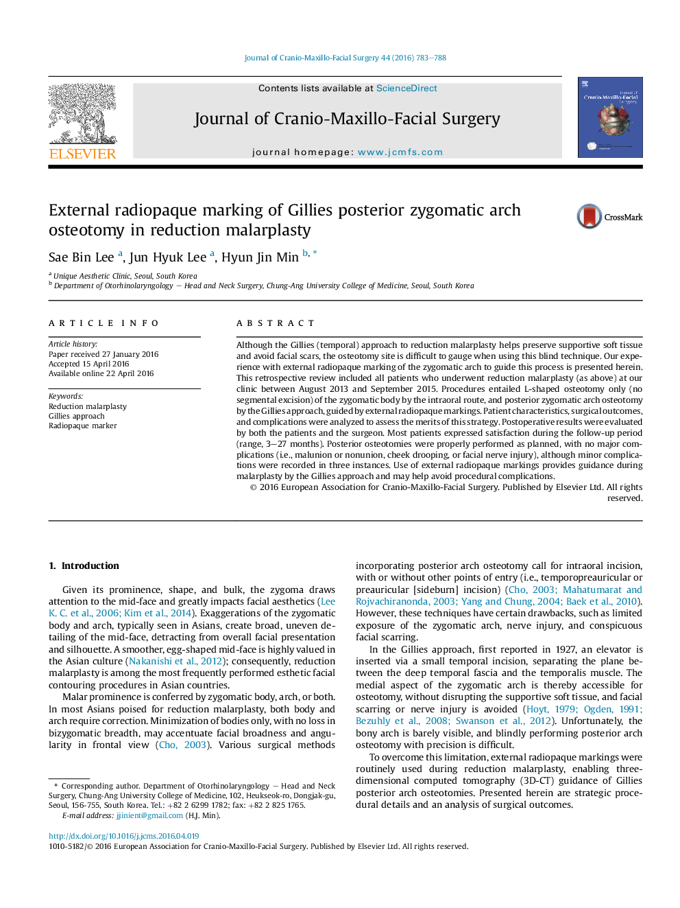 External radiopaque marking of Gillies posterior zygomatic arch osteotomy in reduction malarplasty