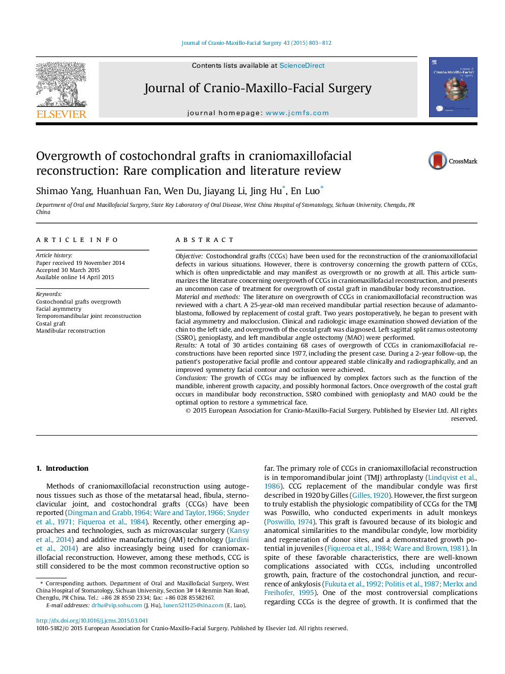 Overgrowth of costochondral grafts in craniomaxillofacial reconstruction: Rare complication and literature review