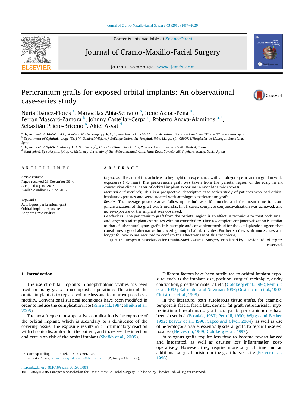 Pericranium grafts for exposed orbital implants: An observational case-series study