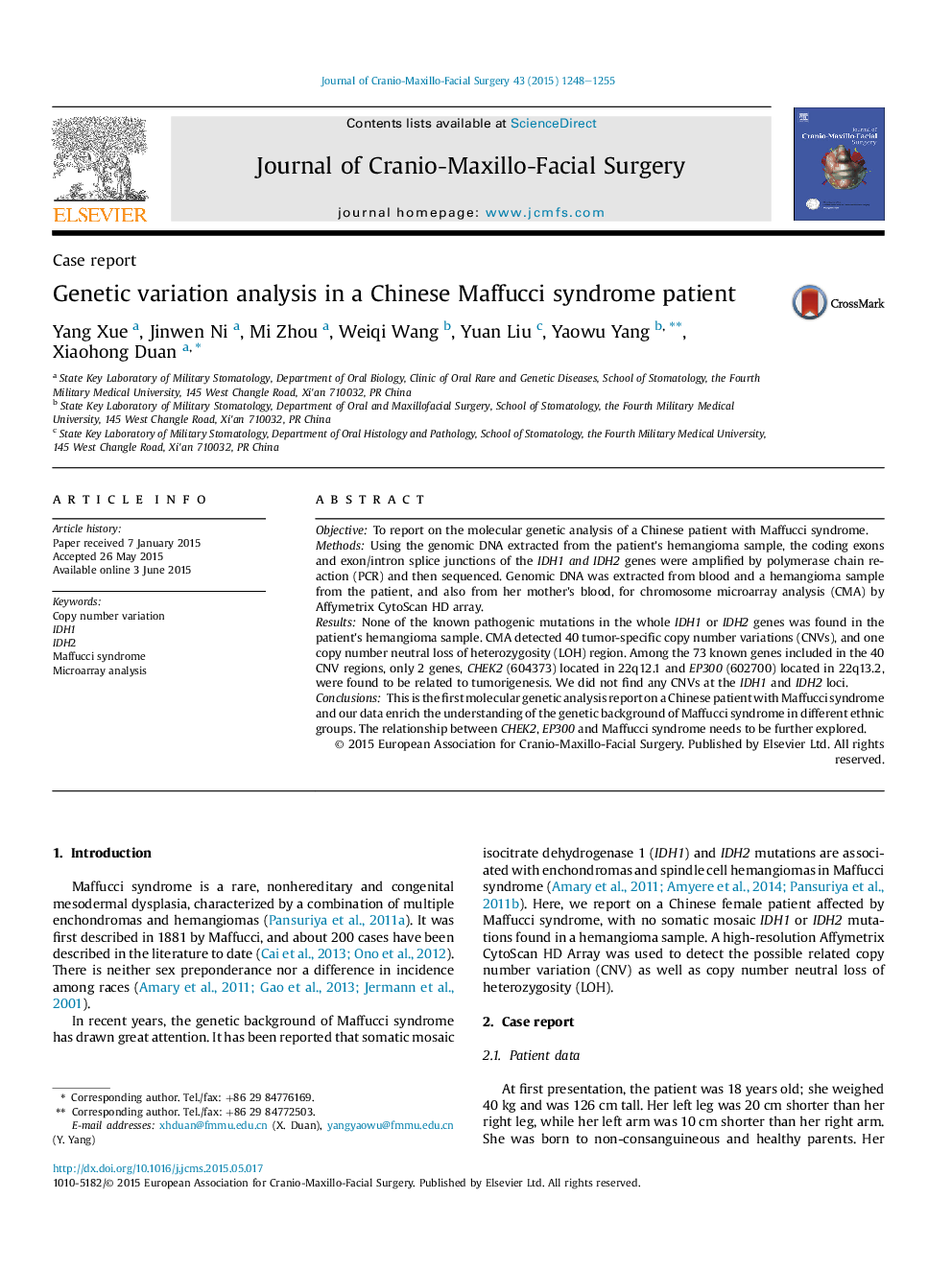 Genetic variation analysis in a Chinese Maffucci syndrome patient