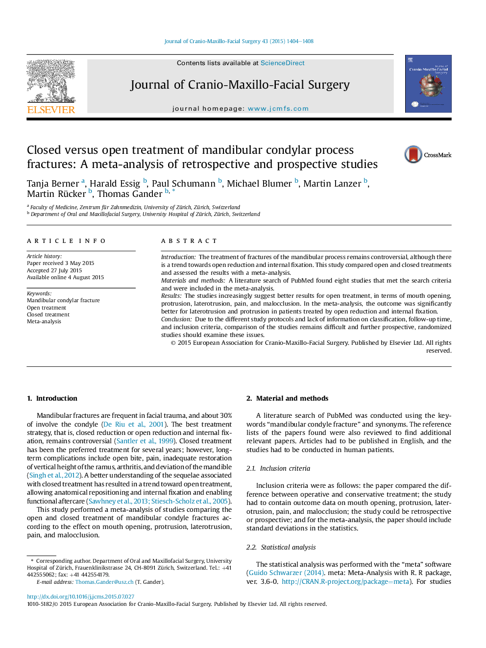 Closed versus open treatment of mandibular condylar process fractures: A meta-analysis of retrospective and prospective studies