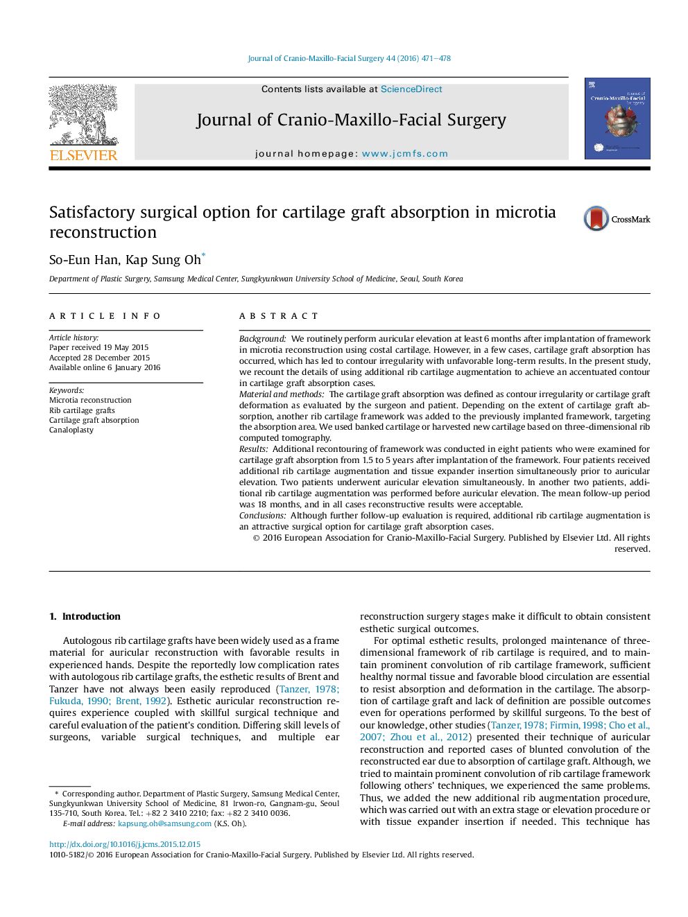 Satisfactory surgical option for cartilage graft absorption in microtia reconstruction